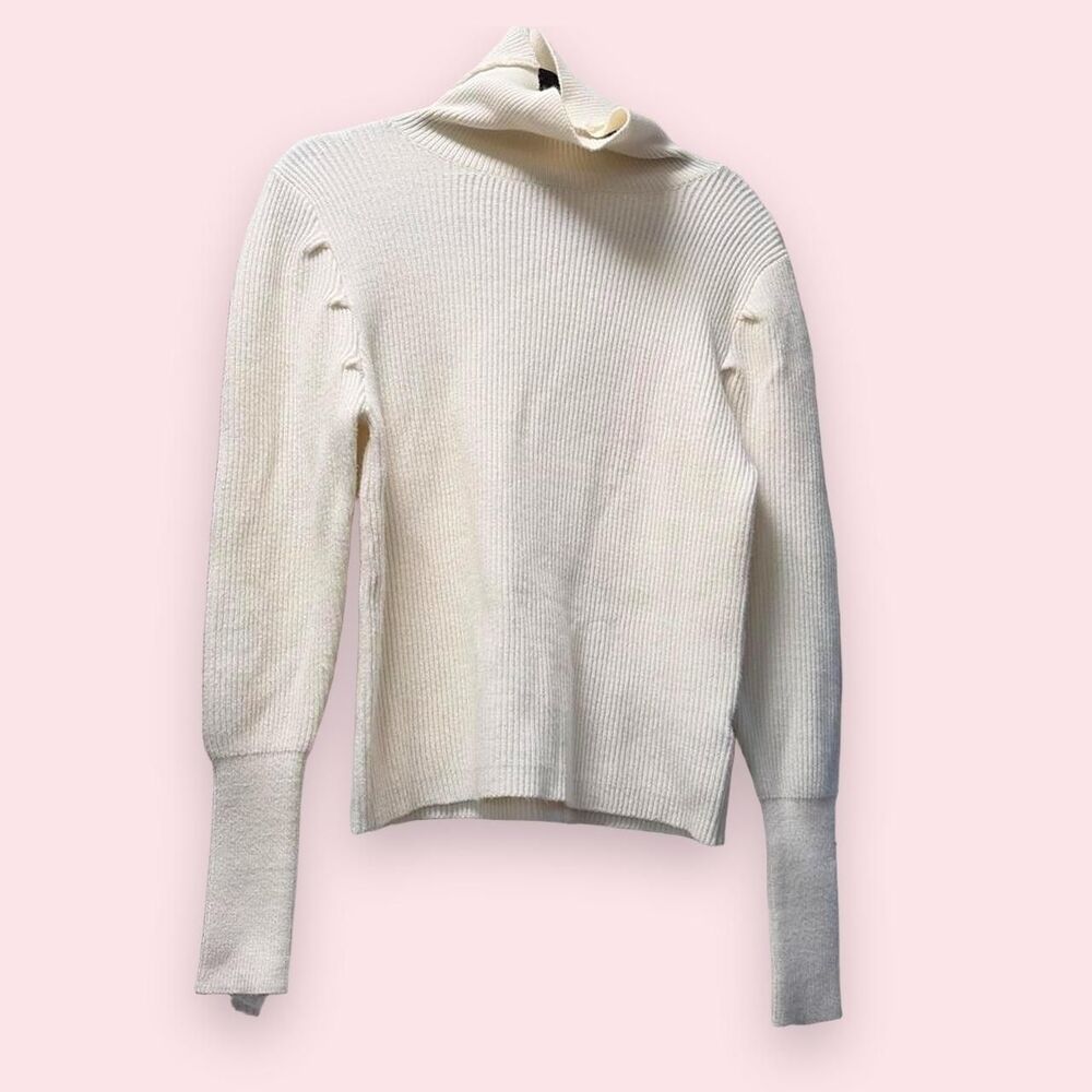 Cocobleu Cream White Ribbed Turtleneck Knit Sweater Size L
